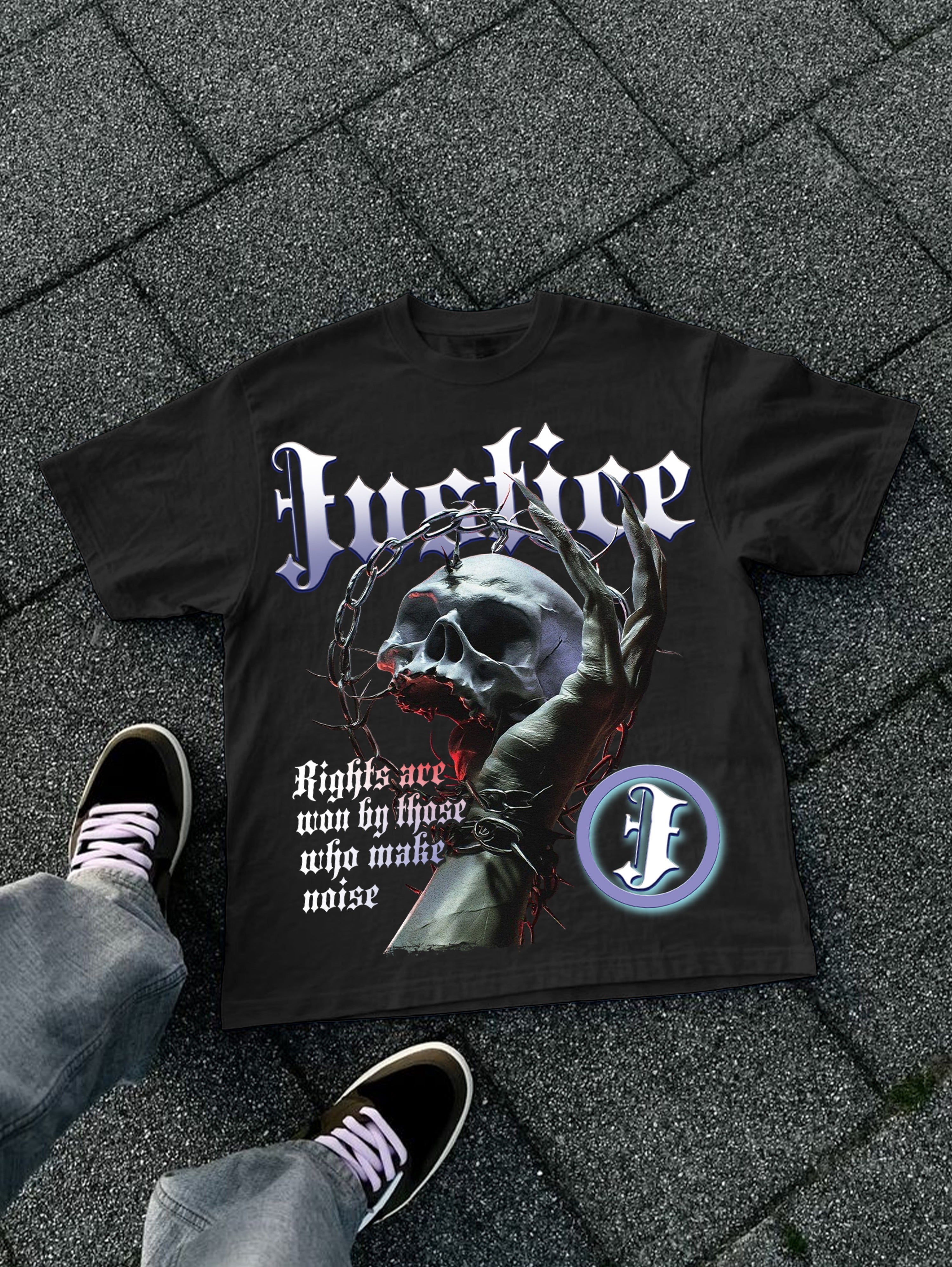 Justice Rights Skull Graphic Cotton T-shirt